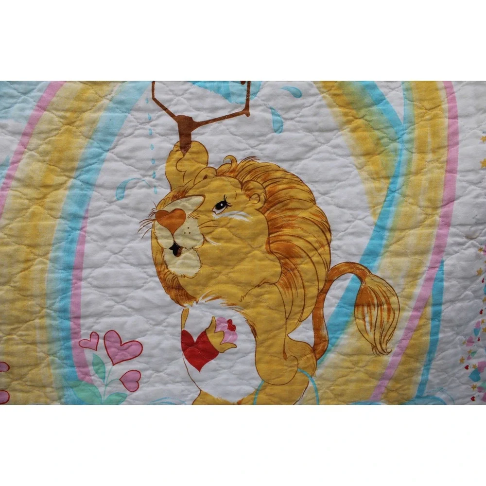 American Greetings Care Bear Cousins Brave Heart Lion Quilt Blanket Blue 1985